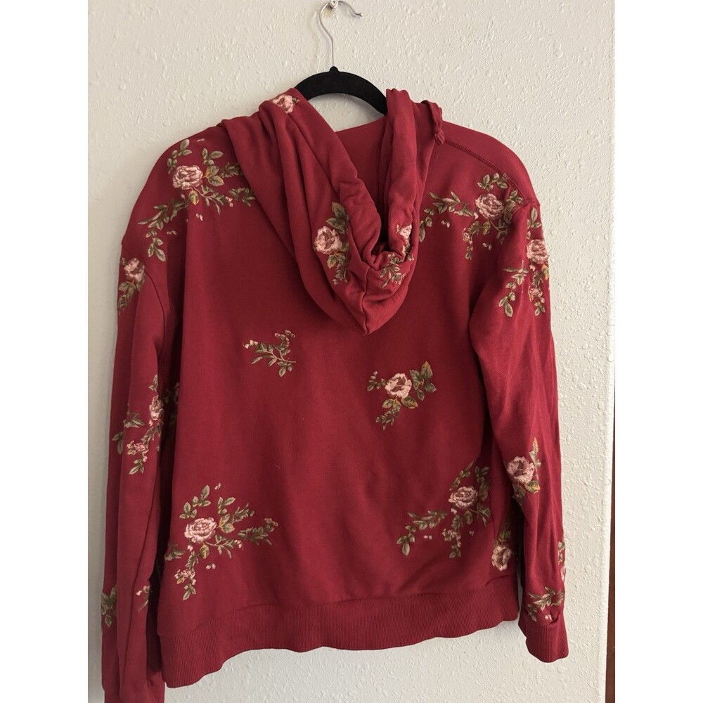 Driftwood Cranberry Size Medium Floral Embroidered Zip Up Hoodie Flaw: Zipper - Picture 6 of 7